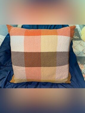 Multicolor Woven Check Accent Pillow - Orange, Brown, Cream, Yellow